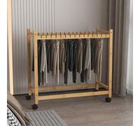 Space-Saving Floor Standing Pants Hanger Trolley, Rolling Clothes Organizer for Jeans, Trousers & Skirts, Multi-Functional Wooden Rack for Towels & Scarves