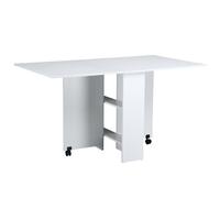 Space-Saving Folding Desk Table | Mobile Drop Leaf | Wheel Storage Shelves | Whi