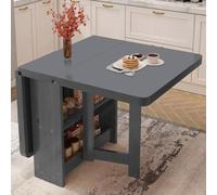 Space-Saving Folding Dining Table - Drop Leaf Design with 2-Tier Storage Shelf, Versatile 3-Form Foldable Kitchen Table, Extendable Utility Table for Small Spaces