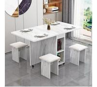 Space-Saving Folding Dining Table Set for 4 with 6 Wheels Compact Kitchen Table and 4 Chairs Ideal for Small Spaces 1.2m Portable Dinner Table