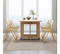 Space Saving Folding Dining Table Set with 4 Chairs, Extendable Wooden Drop Leaf Design, Stylish Storage for Kitchen, Dining Room, Living Room, Restaurant