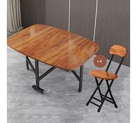 Space-Saving Folding Dining Table Set with 4 Chairs, Movable Drop Leaf Design, 360° Wheels, Compact Brown Table for Small Spaces (100x60cm)