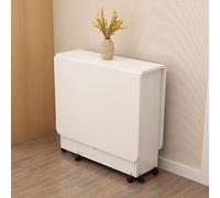 Space-Saving Folding Table with 6 Wheels 2 Open Shelves - Versatile Expandable & Portable for Work Study Dining - Modern White Design