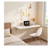 Space Saving Folding Wall Mounted Desk Wooden Wall Table for Home Office Kitchen Laundry Room & Basement Compact Design 60x24cm White