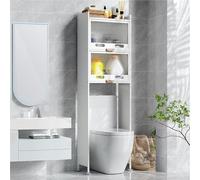 Space-Saving Freestanding Toilet Storage Rack with Metal Frame Multi-Layer Bathroom Cabinet with Flip Door Heavy-Duty Over-The-Toilet (167cm)