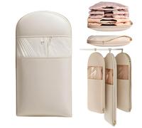 Space Saving Hanging Garment Bag with Self Compressing Zipper, 2025 Upgrade Space Saver Clothe Organizers, Down Jacket Dust Cover, Clothes Storage Coat Bag (Beige, Large, 1Pcs)