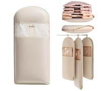 Space Saving Hanging Garment Bag with Self Compressing Zipper, 2025 Upgrade Space Saver Clothe Organizers, Down Jacket Dust Cover, Clothes Storage Coat Bag (Beige, X-Large, 1Pcs)