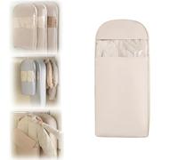 Space Saving Hanging Garment Bag with Self Compression Zipper,Space Saver Closet Organizers,Large Dust Cover Clothes Bags for Down Coat,Dust Cover Clothes Storage Bags (Beige, L)