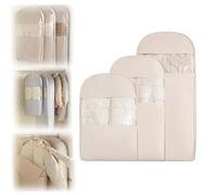 Space Saving Hanging Garment Bag, with Self Compression Zipper, Ultra Space Saving Self Compression Organizers, Dust Cover Clothes Storage Bags for Down Coat, Jacket, Shirt, Suit (Beige, M)