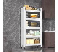 Space-Saving Kitchen Cabinet with Microwave Shelf 50cm Wide Rolling Microwave Stand 5-Tier Storage White Kitchen Furniture Compact Design for Small Spaces