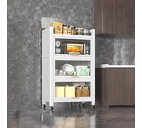 Space-Saving Kitchen Cabinet with Wheels 50cm Width Microwave Stand 4-Tier Rolling Microwave Shelf White Kitchen for Small Spaces