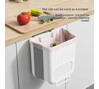 Space saving kitchen hanging rubbish bin with foldable design, large capacity for kitchen waste, built in scraper for mess reduction, easy to move and no bending needed (Gray)