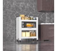 Space Saving Kitchen Microwave Cabinet with Wheels 3 Tier 50cm Width White Perfect for Small Kitchens Multipurpose Sto Soluts.