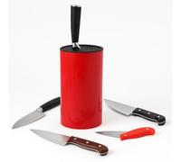 Space Saving Knife Storage Block | Free Standing Kitchen Counter Work Top Knife Holder | Cylinder Slot Design | Stylish Practical | Red | Kitchen Utensil Organiser | Sturdy and Durable