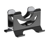 Space-saving laptop stand, vertical laptop, adjustable notebook dock, sleek aluminium holder design, non-slip silicone pad, compact folding base with ventilation slots for the desk