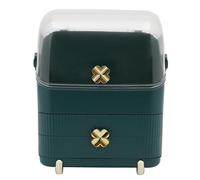 Space-Saving Makeup Storage Case with 3 Drawers & Brush Barrel, Skincare Organiser for Dressing Table, Space Saved for Women Mum Wife Sister (Green, 28x18x36cm)