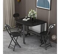 Space-Saving Modern Drop Leaf Dining Table Set with 4 Chairs Folding Design 360° Wheels Movable Black 100x60cm - Perfect for Small Spaces