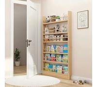 Space Saving Narrow Bookcase Behind Door Natural Pine Wood Wall Mounted Storage nizer with Open Shelves & 6 Animal Designs 120 cm 47.2 inches