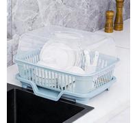 Space-Saving Over the Sink Dish Drying Rack with Drain Tray & Lid Kitchen CounterPartitioned Storage for Efficient Drying & Easy Cleanup