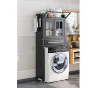 Space-Saving Over-Washing Machine Shelf Durable Bathroom Cabinet with Doors Black Storage nizer for Laundry Room & Toilet 70cm Width