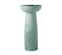 Space Saving Pedestal Floor Standing Bathroom Sink, Round Vanity, 15.7 Inch Ceramic Art Basin, Frosted Pedestal Combo with Mirror(A)