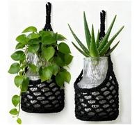 Space-saving plant stands, hand-crocheted openwork kitchen nets, and wall-mounted hanging planters, ideal for decorating the living room, kitchen and bathroom