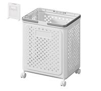Space Saving Plastic Laundry Basket with 360° Wheels Stylish Beige White Laundry nizer for Home & Dorm Perfect for Bathroom 36 x 28 x 49 cm