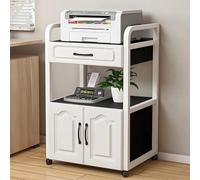 Space Saving Printer Stand with Lockable Wheels Rolling Printer Cart with File s Metal e & Wood Easy Assembly Printer Cabinet for Home Office (White & Black)