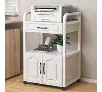 Space-Saving Rolling Printer Stand with Lockable Wheels File Drawers & Easy Assembly Metal Frame & Wooden Planks Modern Printer Cart for Office/Home (White)