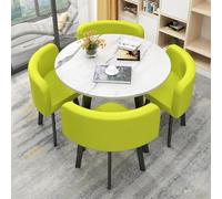 Space Saving Round Dining Table Set for 4 Faux Marble Top Metal Chairs Modern Kitchen & Office Conference Table for Home & Apartment Use