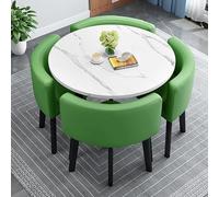 Space Saving Round Dining Table Set for 4 Faux Marble Top & Metal Chairs Modern Kitchen & Office Furniture Stylish Conference Table for Home & Apartment