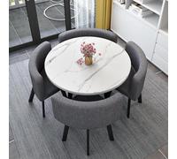 Space Saving Round Dining Table Set for 4 Faux Marble Top Metal Chairs Stylish Kitchen & Office Conference Table for Small Apartments Modern Furniture Solution