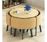 Space Saving Round Dining Table Set for 4 Faux Marble Top & Sturdy Metal Chairs Ideal Kitchen & Office Conference Table for Home & Apartment Dining