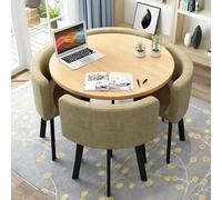 Space Saving Round Dining Table Set for 4 Faux Marble Top with Metal Chairs Modern Kitchen & Office Conference Table Stylish Home & Apartment Furniture