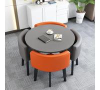 Space Saving Round Dining Table Set for 4 Modern Faux Marble Top with Metal Chairs Stylish Kitchen & Office Conference Table for Home & Apartment Use