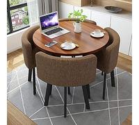 Space-Saving Round Dining Table Set for 4 with Chairs - Ideal for Small Meeting Rooms Offices Cafes Balconies and Living Rooms - Stylish Brown Design