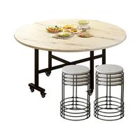 Space-Saving Round Drop-Leaf Dining Table for 4-8, Heavy-Duty Metal Frame with 6 Wheels, Folding Kitchen Table for Small Spaces, White 120cm - Ideal for Compact Living