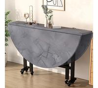 Space-Saving Round Drop Leaf Kitchen Table with 6 Wheels, Folding Dining Table & Collapsible Desk for Kitchen & Office, Gray, 120CM/47.2IN - Versatile & Stylish