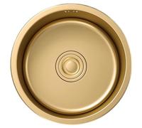 Space-Saving RV Siphon Mini Small Size Sink Kitchen Golden Round Sink Bar Counter Single Bowl Sink Stainless Steel Household Vegetable Washing Basin Water Pool(36 * 36 * 20cm)