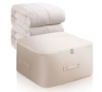 Space Saving Self Compression Organizer, 2024 Upgrade Clothes Storage Organiser for Comforters Compression Duvet Storage Bag (Beige, 52x42x30CM)