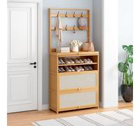 Space-Saving Shoe Cabinet with Adjustable Dividers & Coat Rack for Entryway, Hallway, Living Room, Veranda - Stylish 80cm Shoe nizer for Home Storage