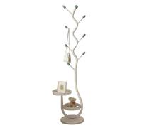 Space-Saving Small Clothing Rack Stylish Stand-Up Coat Rack Carbon Steel Double Tray Design Curved Tree Hooks Ideal for Living Room & Bedroom (White)