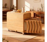 Space-Saving Solid Wood Drop Leaf Dining Table, Extendable with 6 Chairs, Perfect for Kitchen, Dining Room, Living Room, Restaurant Use