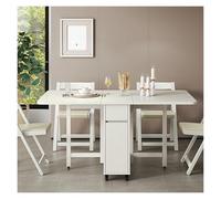 Space-Saving Solid Wood Folding Dining Table Set with 4/6 Stylish Chairs Extendable Drop Leaf Design for Compact Kitchens & Dining Rooms - Ideal for 4-6 People (Natural Finish)