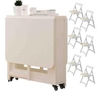 Space Saving Solid Wood Folding Dining Table Set with 6 Chairs Exble Drop Leaf Design Compact & Stylish for Small Kitchens & Dining Rooms Perfect for Family Gatherings