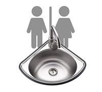 Space-Saving Stainless Steel Corner Bathroom Sink - Modern Wall-Mounted Floating Wash Basin Compact Design (Silver 34x34cm) for Small Spaces