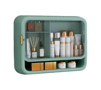 Space-Saving Wall-Mounted Bathroom Cabinet Magnetic Door Transparent Fronts Easy No-Drill Installation Stylish Green Color Ideal for Living Room & Bedroom (37.5x11x30cm)