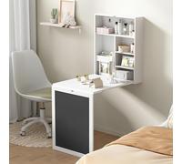 Space-Saving Wall-Mounted Folding Desk - Stylish Drop-Leaf Table for Home Office Compact Floating Laptop Desk with Chalkboard - Ideal for Small Spaces & Efficient Work Areas