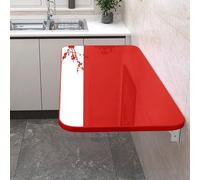 Space-Saving Wall Mounted Folding Table Drop Leaf Wooden Desk for Kitchen Dining Laundry Office - 110cm x 60cm Red Floating Desk