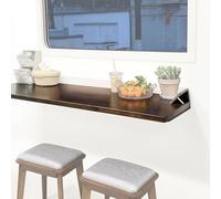 Space-Saving Wall-Mounted Folding Table Wooden Drop-Leaf Workbench with Iron Bracket Versatile Floating Desk for Home Office Laundry Room - 100x35cm/40x14in